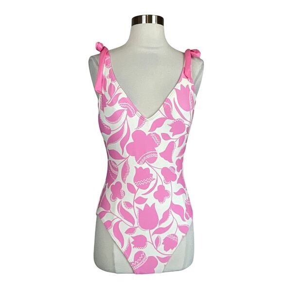 Kate Spade Women's Bathing Suit Size Medium Pink and White Floral One-Piece - Picture 2 of 11